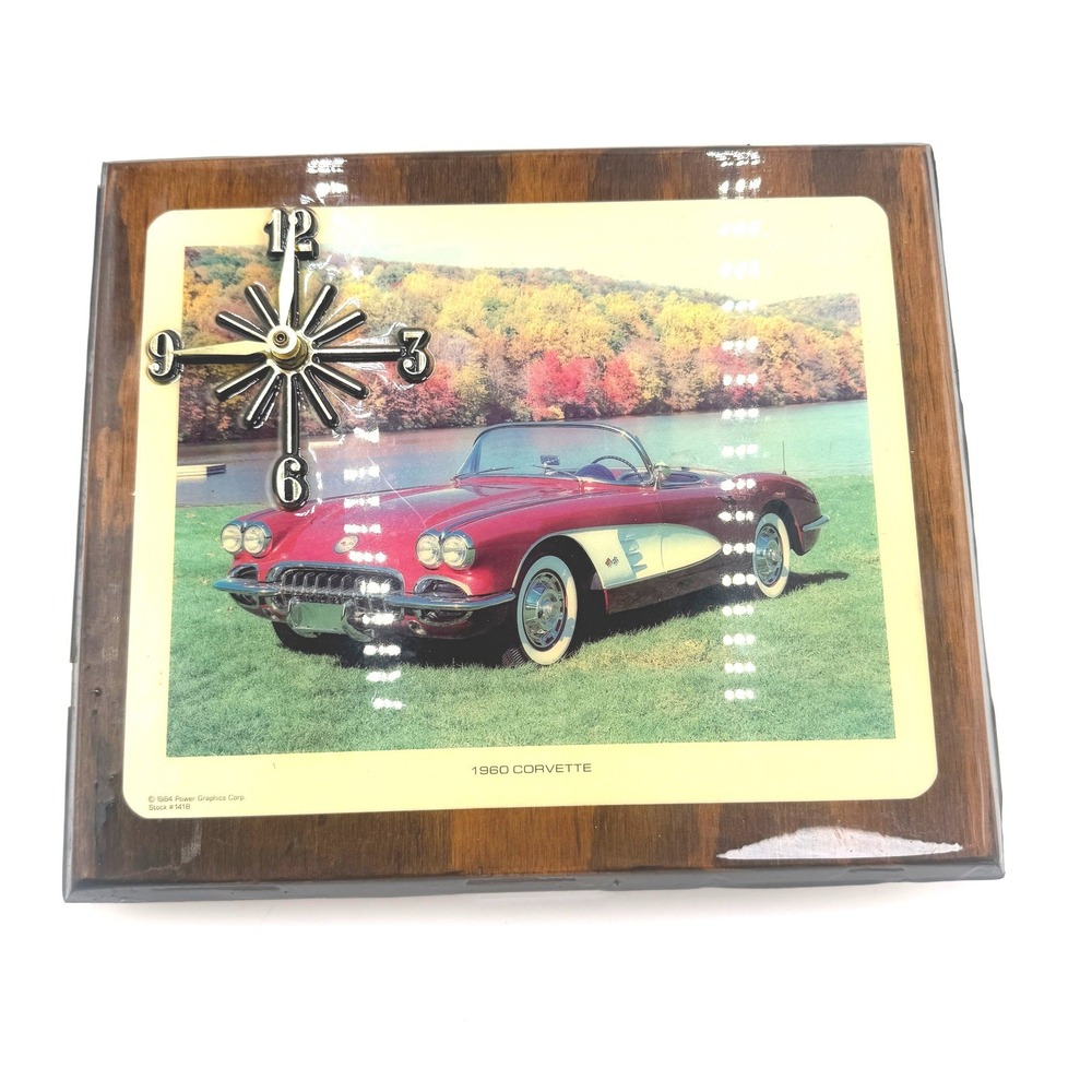 Vintage 1984 1960 Corvette Wall Clock Handmade Wood Plaque Working Car Decor